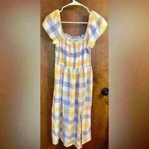 Arizona Jean Co Women’s checkered orange purple flowy dress size medium